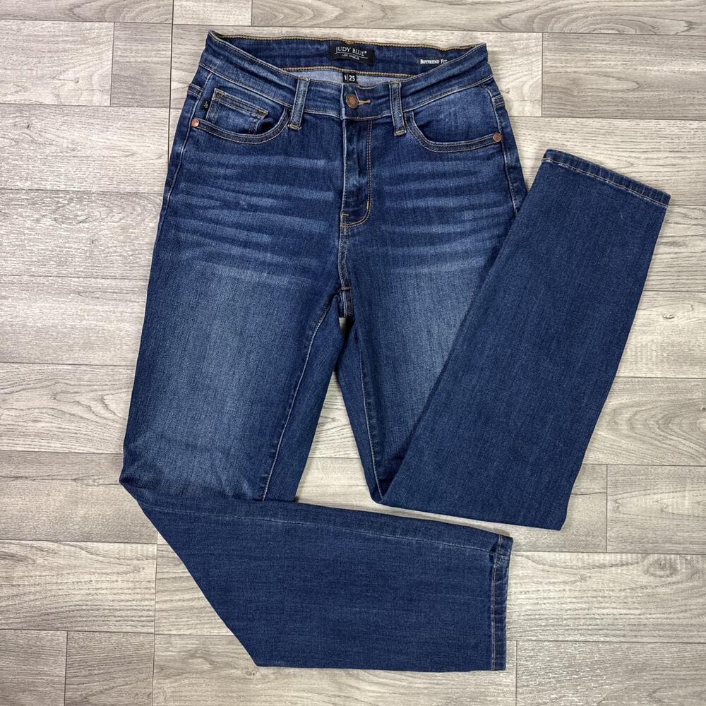 Judy Blue Boyfriend Fit Denim Jeans Slim Leg Mid Rise Dark Wash sz 1/25